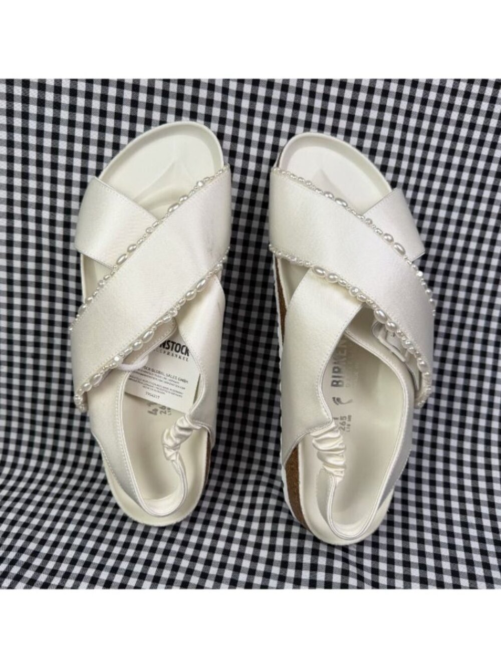 Birkenstock 1774 Danielle Frankel Tulum Pearls Bridal Satin Slide Sandals EU 41